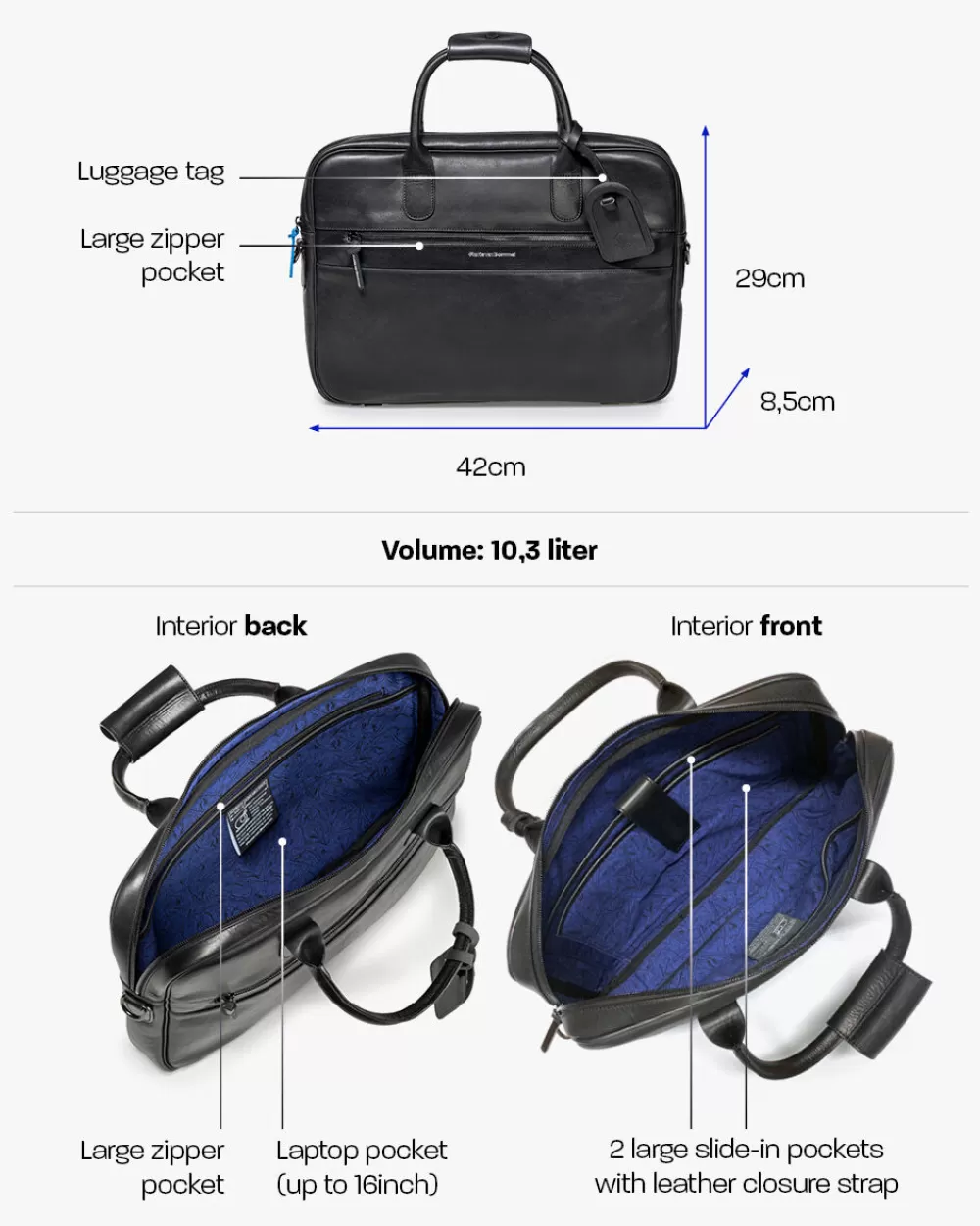 Floris van Bommel Taschen></noscript>Bürotasche schmal Leder Schwarz