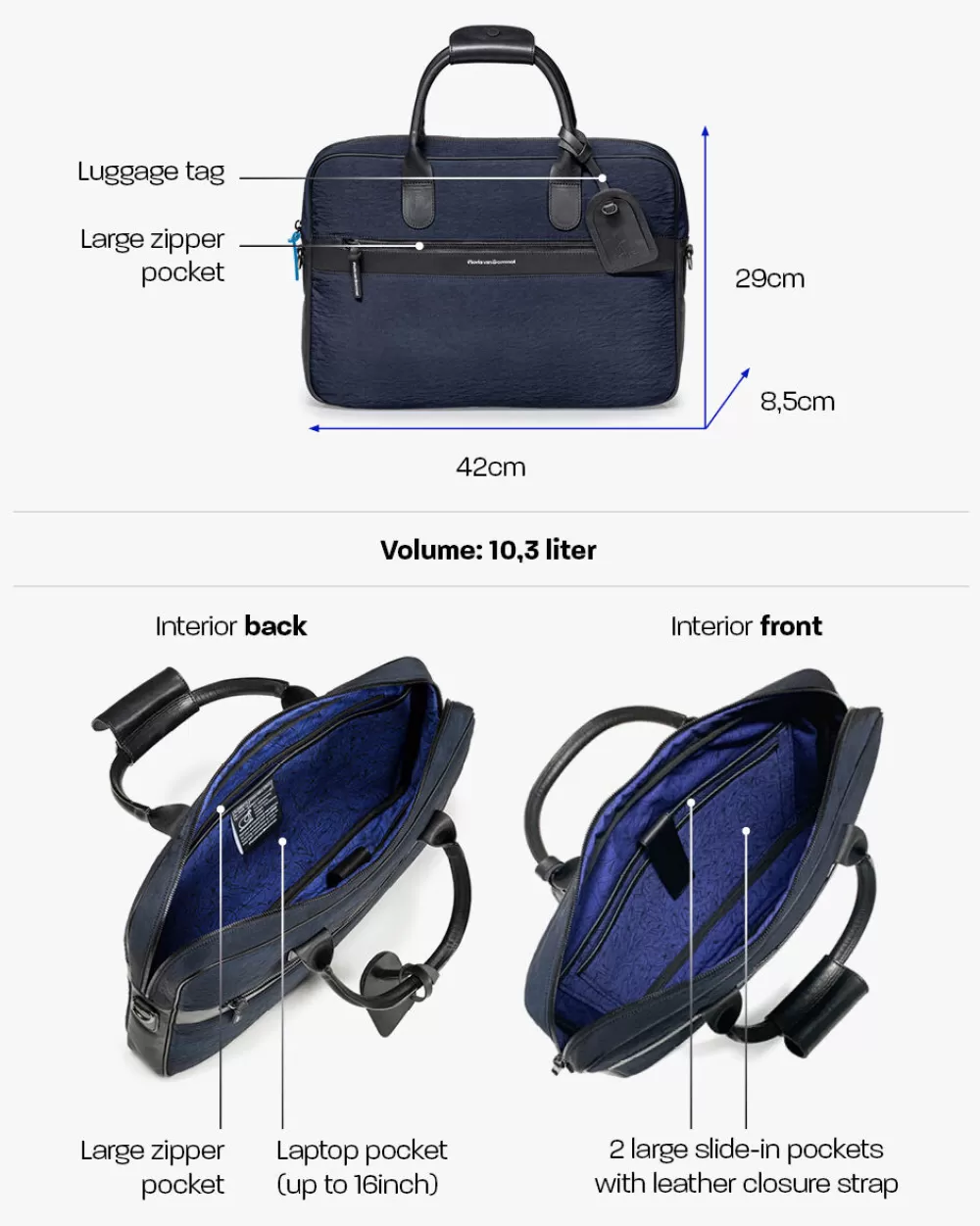 Floris van Bommel Taschen></noscript>Bürotasche schmal Textil Blau
