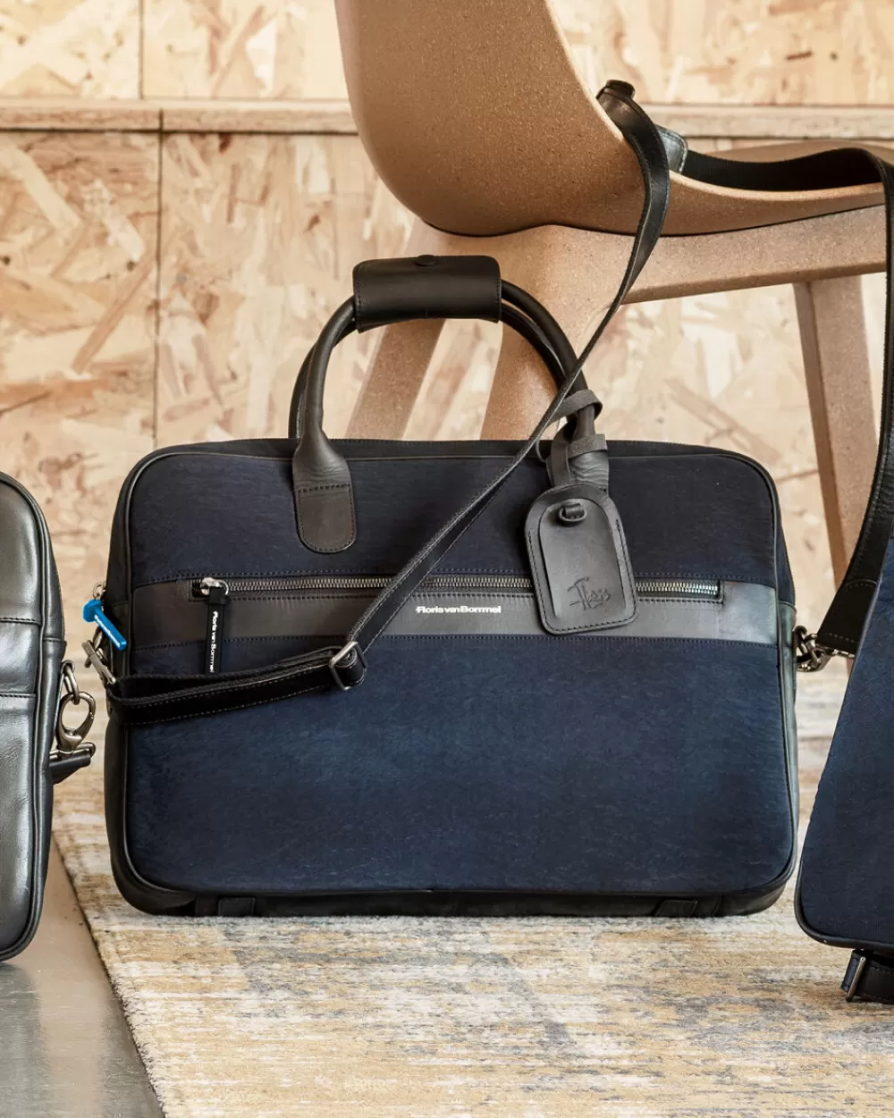 Floris van Bommel Taschen></noscript>Bürotasche schmal Textil Blau